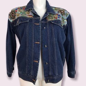 IB Diffusion Vtg Denim Sequin Jacket Beaded Sz 12